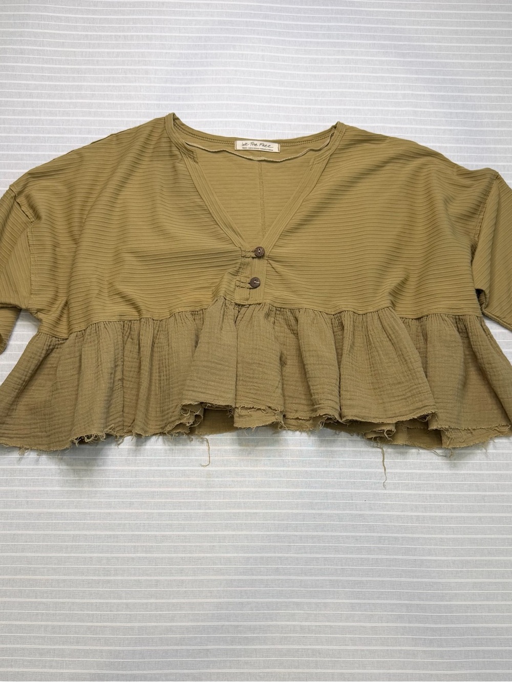 We The Free Olive Mixed Media Cropped Peplum Top – Size Small 🌿